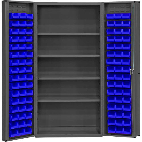 Global Industrial&#153; Bin Cabinet Deep Door - 96 Blue Bins, 16 Ga. All-Welded Cabinet 36 x 24 x 72