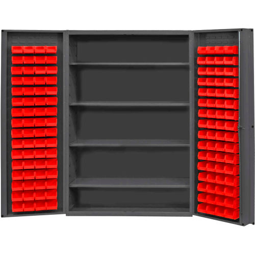 Global Industrial™ Bin Cabinet Deep Door - 128 Red Bins, 16 Ga. All-Welded Cabinet 48 x 24 x 72