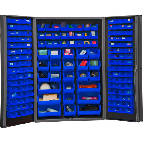 Global Industrial™ Bin Cabinet Deep Door - 176 Blue Bins, 16 Ga All-Welded Cabinet 48 x 24 x 72