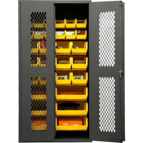 Durham Expanded Metal Door Bin Cabinet EMDC-361872-30B-95 - 30 Yellow Bins 36"W x 18"D x 72"H