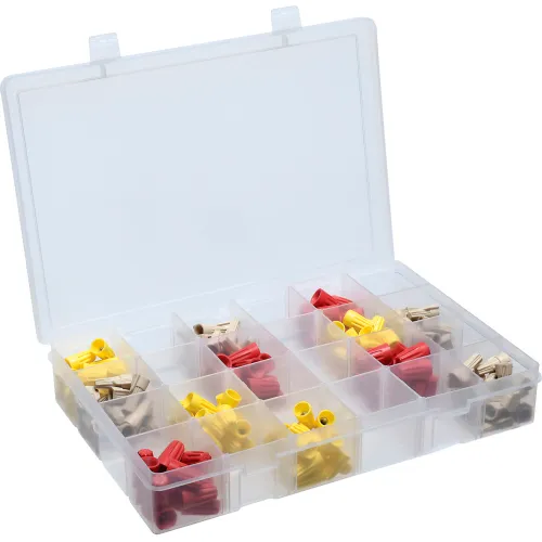 Durham Large Plastic Compartment Box LPADJ-CLEAR - Adjustable with 20  Dividers, 13-1/8x9x2-5/16 