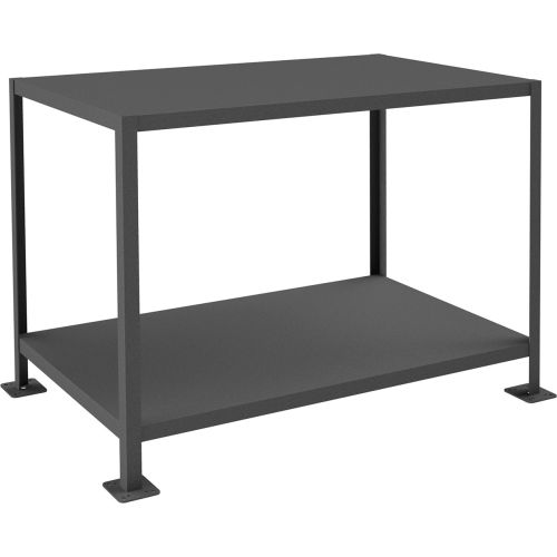 Durham Mfg. Stationary Machine Table W/ 2 Shelves, Steel Square Edge, 48&quot;W x 36&quot;D, Gray