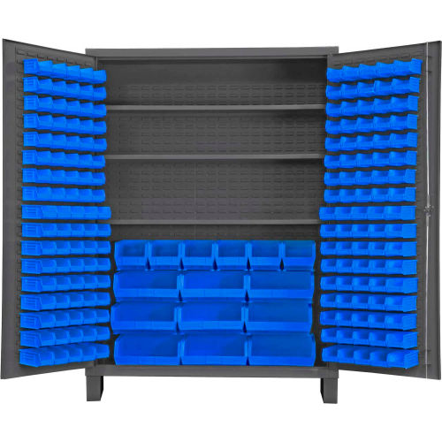 Global Industrial™ Bin Cabinet Flush Door - 185 Blue Bins, 16 Ga. All-Welded Cabinet 60x24x84