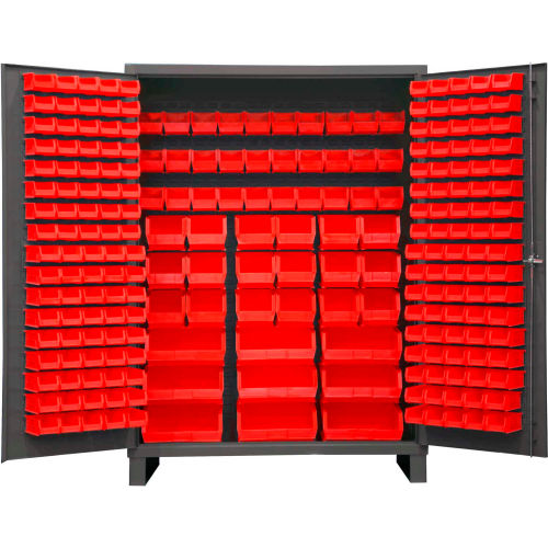 Global Industrial&#153; Bin Cabinet Flush Door - 227 Red Bins, 16 Ga All-Welded Cabinet 60 x 24 x 84