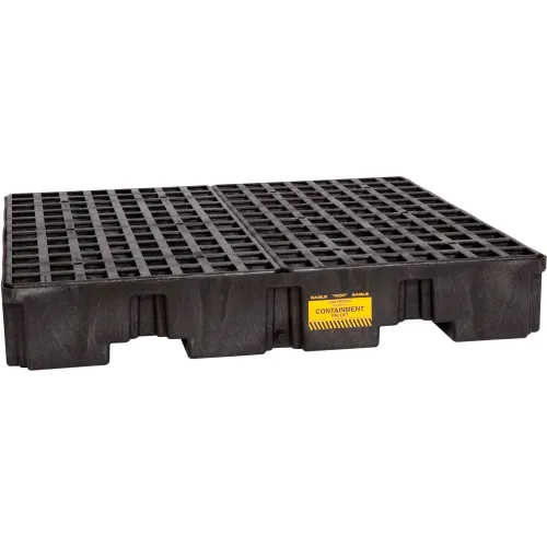 Eagle 1645B 4 Drum Low Profile Spill Containment Pallet Black with Drain
