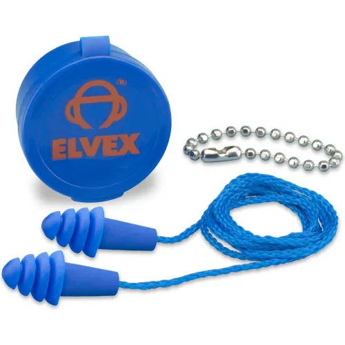 Elvex® Quattro™ Reusable Earplugs with Chain & Case, Corded, NRR