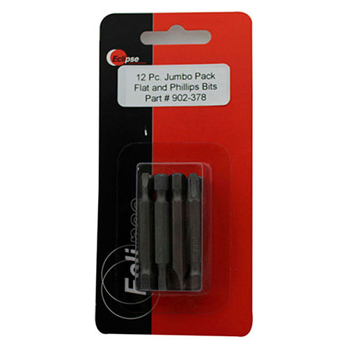 Eclipse 902-378 - 12 Pc Jumbo Pack Assorted Flat and Phillips 1-15/16&quot; Power Bit Set