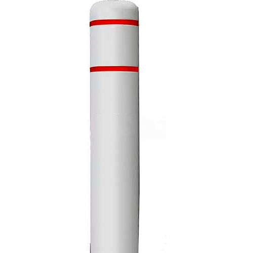 Post Guard® Bollard Cover CL1385I, 4-1/2"Dia. X 52"H, White W/Red Tape