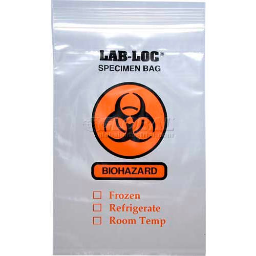 Reclosable 3-Wall Specimen Transfer Bag (Biohazard), 6" x 9", Clear, Pkg Qty 1000