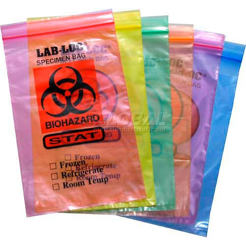 Reclosable 3-Wall Specimen Transfer Bag (Biohazard), 6&quot; x 9&quot;, Assorted, Pkg Qty 1000