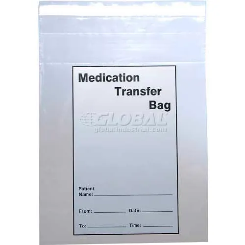 Tamper Evident Medication Transfer Bags, 8"W x 10"L, 2 Mil, Clear, 1000/Pack