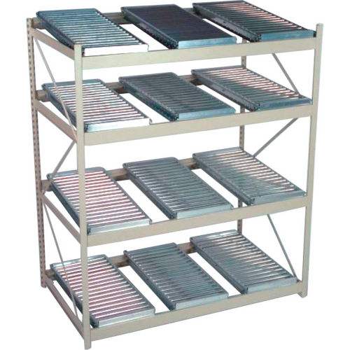 Flow Rack 4 Shelves with 12 Span Track Flow Units - 60"W x 36"D x 72"H - Mirrored Silver