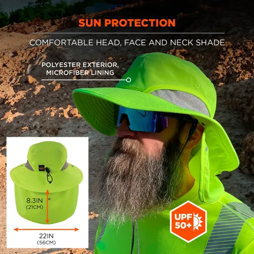Chill-Its by Ergodyne 8934 L/XL Lime Ranger Hat - Neck Shade