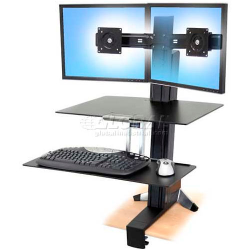 Ergotron® WorkFit-S Sit-Stand Workstation w/Worksurface, For Dual Monitors, Black