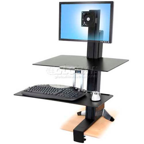 Ergotron® WorkFit-S Sit-Stand Workstation w/Worksurface, For Standard Monitor, Black
