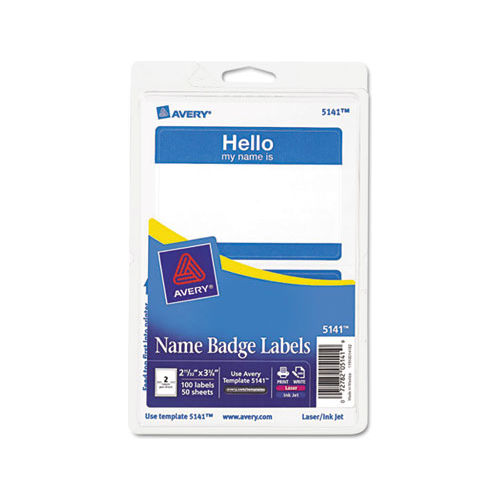 Avery&#174; &quot;Hello, my name is&quot; Name Badge Labels, 2-11/32&quot; x 3-3/8&quot;, Blue, 100 Labels/Pack