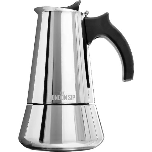 London Sip Espresso Maker, 10 Cups, Stainless Steel, Silver
