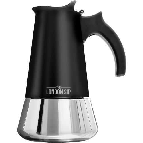 London Sip Espresso Maker, 6 Cups, Stainless Steel, Matte Black
