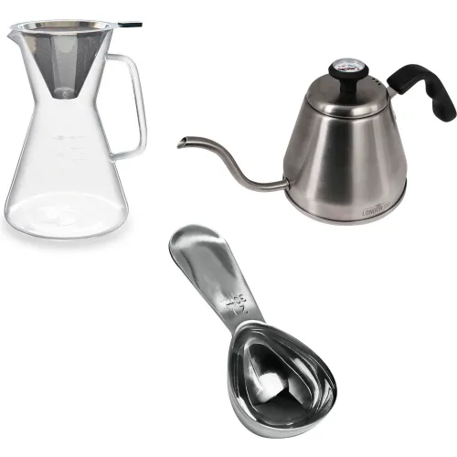 Pour Over Coffee Maker, Thermal Glass Carafe and Reusable Stainless St