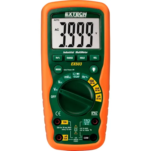 Extech EX503-NIST Heavy Duty Industrial MultiMeter, Orange/Green