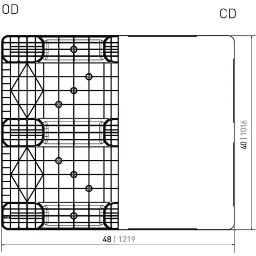 PLASTIC PALLETS, Letter: E, 2-Way Entry - Standard, Size W x D x H: 60 x 42  x 4-1/2, Floor Cap. (lbs.): 3000, Fork Cap. (lbs.): 1500, Rackable Cap.  (lbs.): 750