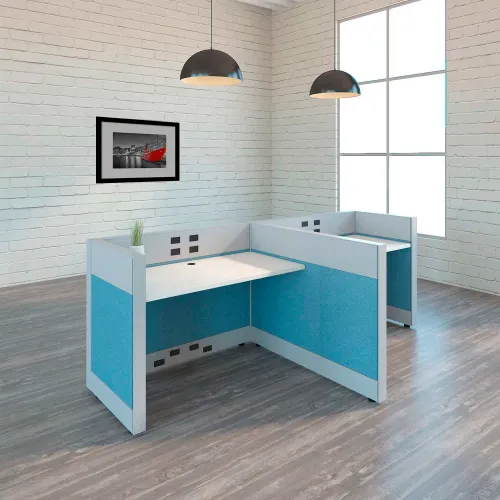 Interion® Modern Double Reception Workstation with Electric Raceways, 8 ...