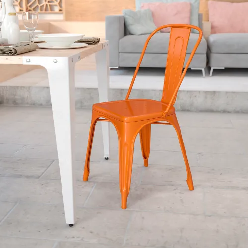 Flash Furniture Metal IndoorOutdoor Stackable Chair Orange