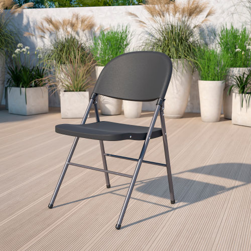Flash Furniture Plastic Folding Chair - Black with Charcoal Frame - Hercules Series