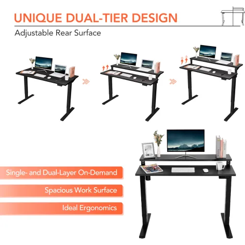 Flexispot Adjustable Height Standing Desk with Storage Shelves, 48L x  24W, Chipboard, Black Top