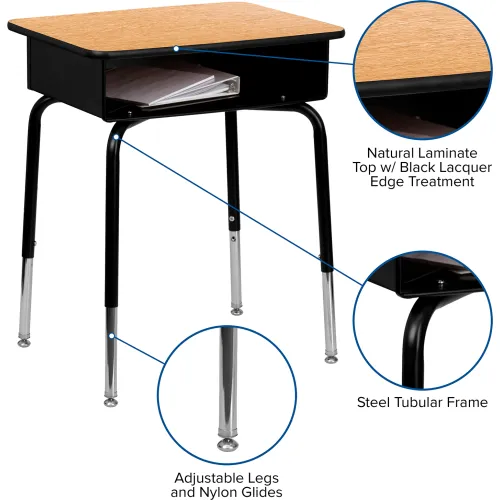 Flash Furniture Student Desk with Open Front Metal Book Box, Black