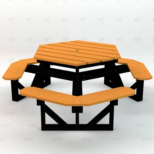 Hexagonal Heavy Duty Recycled Plastic Picnic Table - Furniture Leisure