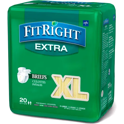 Medline® FitRight Extra Adult Disposable Briefs, Size XL, Waist Size  57-66, 20/Bag