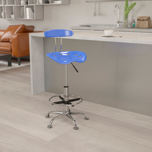 Flash Furniture Desk Stool with Back - Plastic - Blue