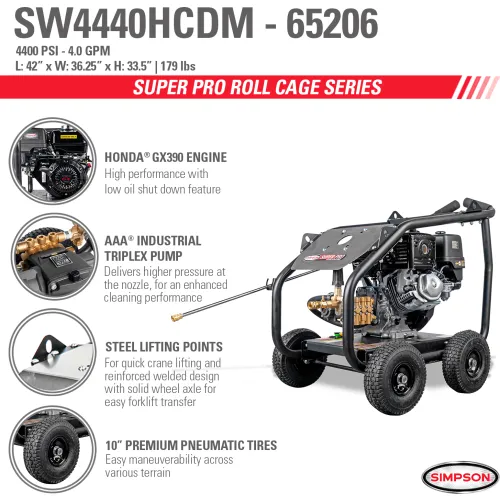 Honda Roll Cage 4000PSI 4GPM Hot Water Pressure Washer