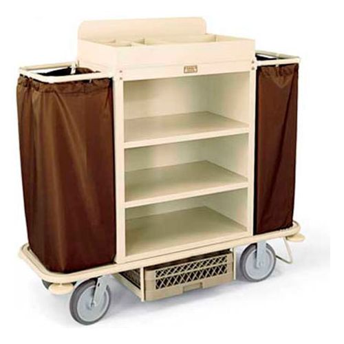 Forbes Steel Housekeeping Cart w/Under Deck Shelf & Organizer, Beige - 2148-BE