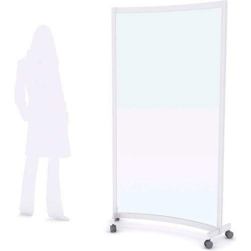 Quantum Curved Rigid Mobile Floor Partition, 1-Panel, 36"W x 72"H, Clear, Aluminum Frame