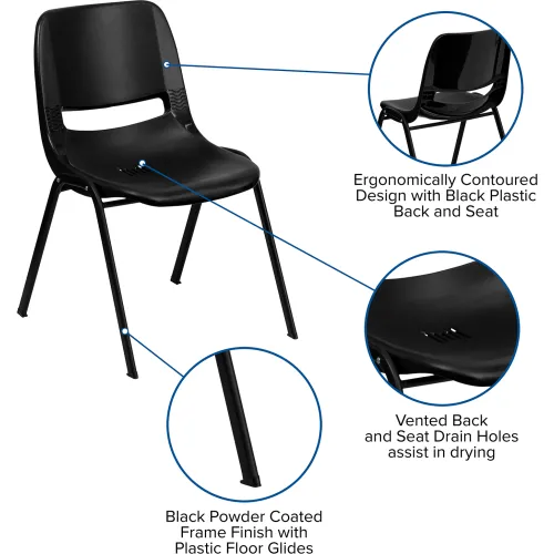 Flash Furniture Ergonomic Shell Stack Chair - Plastic - Black