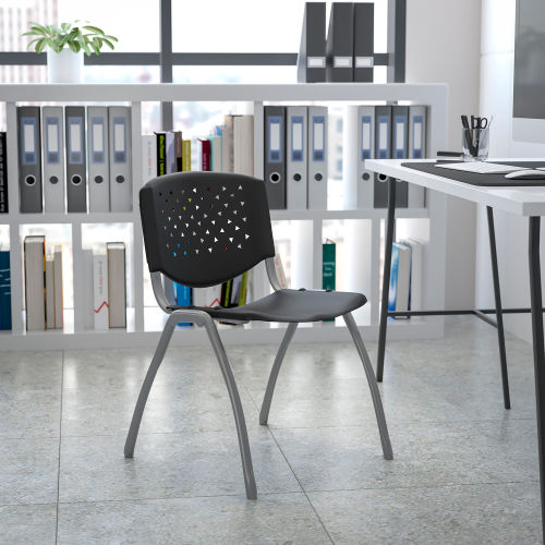 Flash Furniture Stack Chair - Plastic - Black - Titanium Frame - Hercules Series