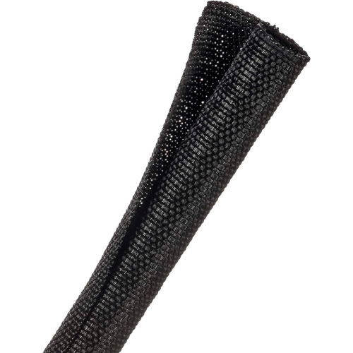Techflex F6 Woven Split Wrappable Sleeve 1/2&quot; Dia., 150', Black