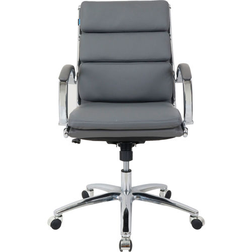 Interion® Antimicrobial Modern Ribbed Executive Chair - Leather - Mid Back - Charcoal Gray