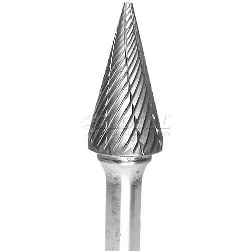 Grobet Pointed Cone Carbide Burr 32.748, Double Cut, 1/4" Shank DIA, 2-1/2" OAL