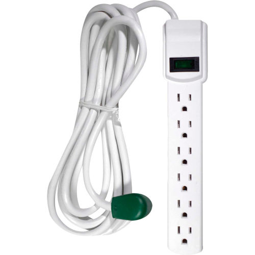 Surge Protected Power Strip, 6 Outlets, 15A, 250 Joules, 12' Cord, White