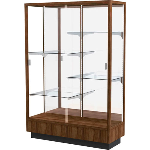 Heritage Display Case Danish Walnut, Mirror Back 48"W x 18"D x 70"H