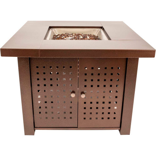 Pleasant Hearth Eden Perforated Gas Fire Pit Table With Lid 40000 BTU - Hammered Bronze