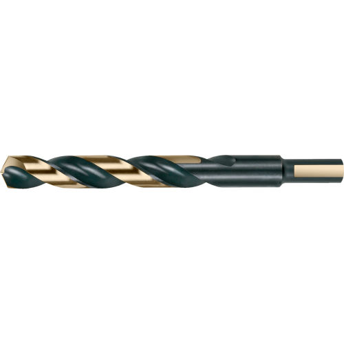 Cle-Line 1879 13/32 HSS H.D. Black/Gold 135 Split Point 3-Flat 3/8 Reduced Shank Jobber Length Drill - Pkg Qty 6