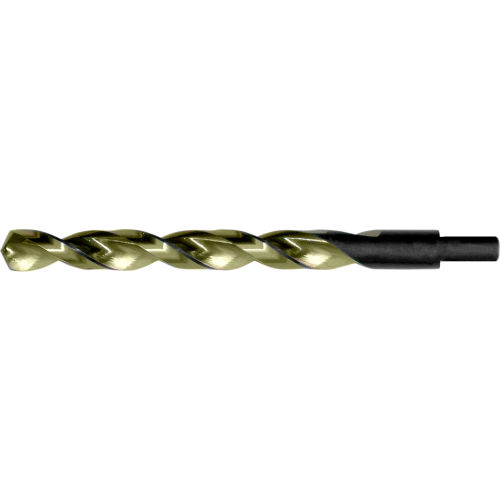 Cle-Line 1873 7/16 HSS H.D. Black & Gold 135 Point 3/8 Reduced Shank Parabolic Jobber Length Drill - Pkg Qty 6