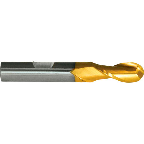 Cleveland HG-2B-TN HSS 2-Flute TiN Ball Nose Single End Mill, 1-1/4" x 1-1/4" x 2-1/2" x 5"