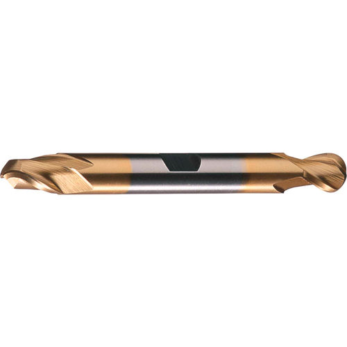 Cleveland HD-2B-TN HSS 2-Flute TiN Ball Nose Double End Mill, 7/16" x 1/2" x 13/16" x 4-1/8"