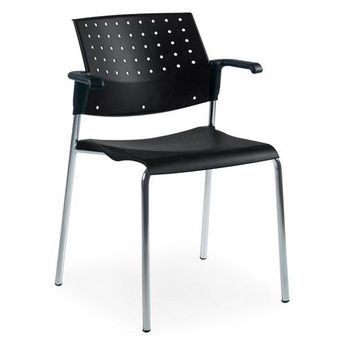 Global&#8482; Stacking Chair with Arms - Plastic - Black - Sonic Series