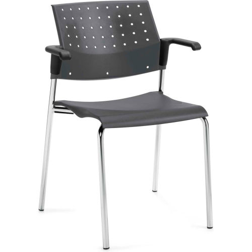 Global™ Stacking Chair with Arms - Plastic - Platinum - Sonic Series